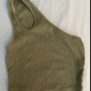 Zara Green Asymmetrical One Shoulder Cut Out Crop Tank Top M EUC